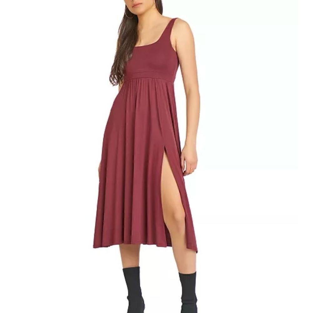 Black Tape Leg Slit Square Neck Sleeveless Soft Midi Dress Women Small Petite